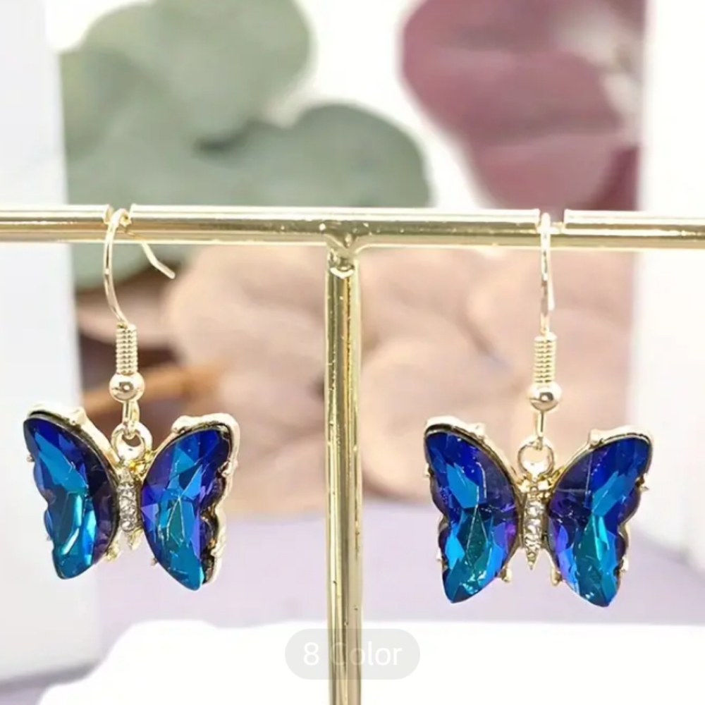 MYSTIC LONDON TOPAZ  BLUE BUTTERFLY DANGLE EARRINGS STERLING 1 1/2 IN